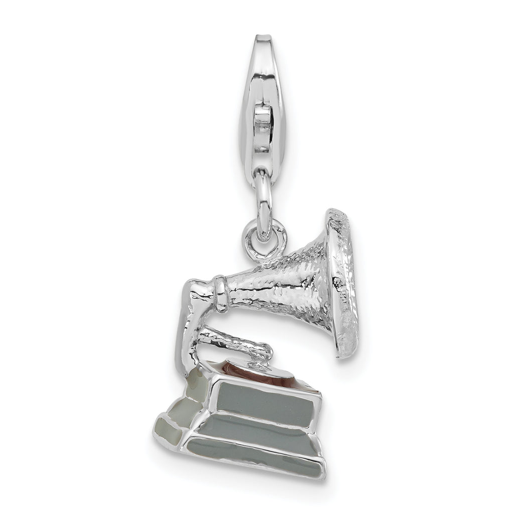 Sterling Silver 3-D Polished Phonograph w/Lobster Clasp Charm