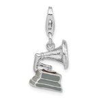 Sterling Silver 3-D Polished Phonograph w/Lobster Clasp Charm