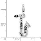 Amore La Vita Sterling Silver Rhodium-plated Polished 3-D Enameled Saxophone Charm with Fancy Lobster Clasp