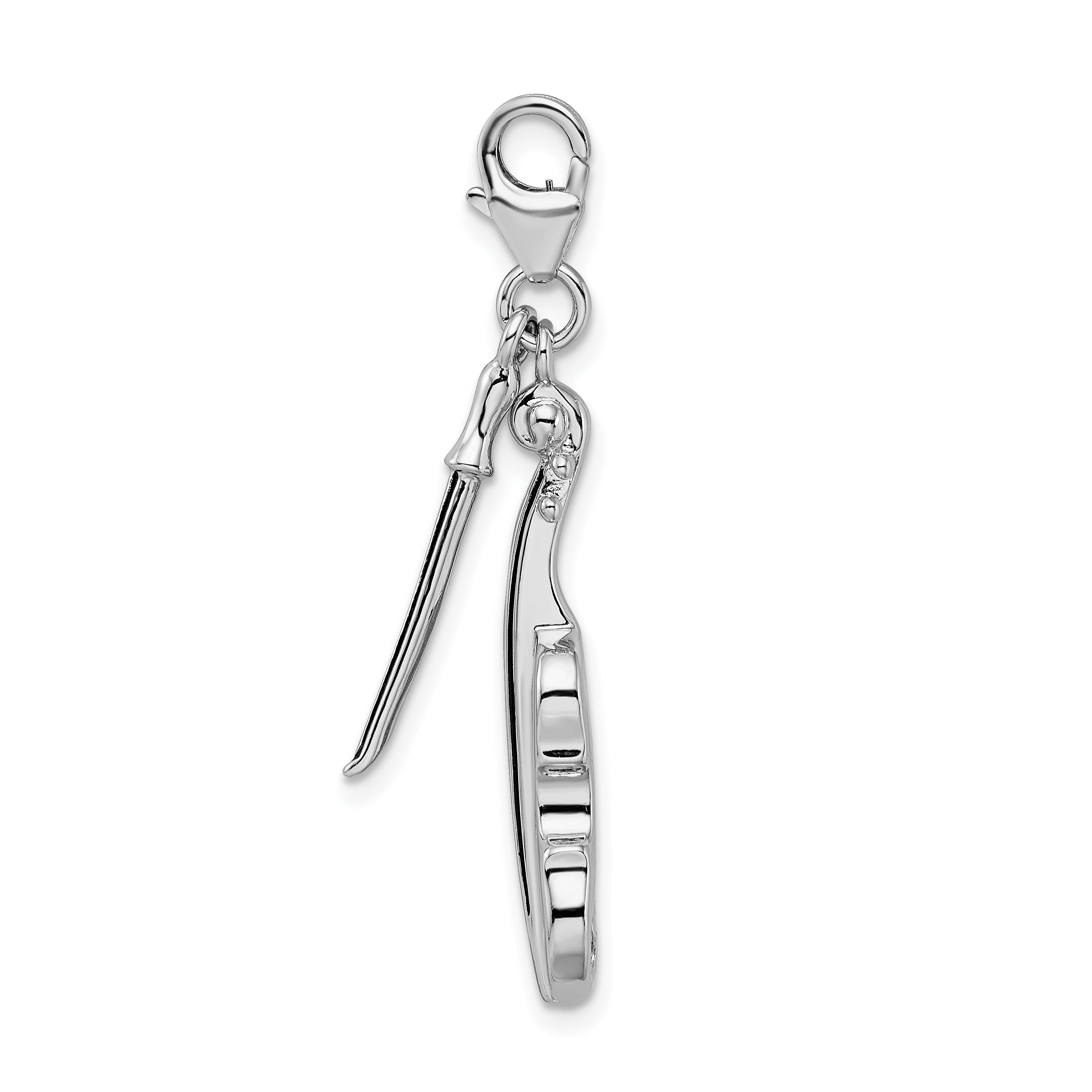 Amore La Vita Sterling Silver Rhodium-plated Polished 3-D Violin with Antiqued Bow Charm with Fancy Lobster Clasp Secondary image