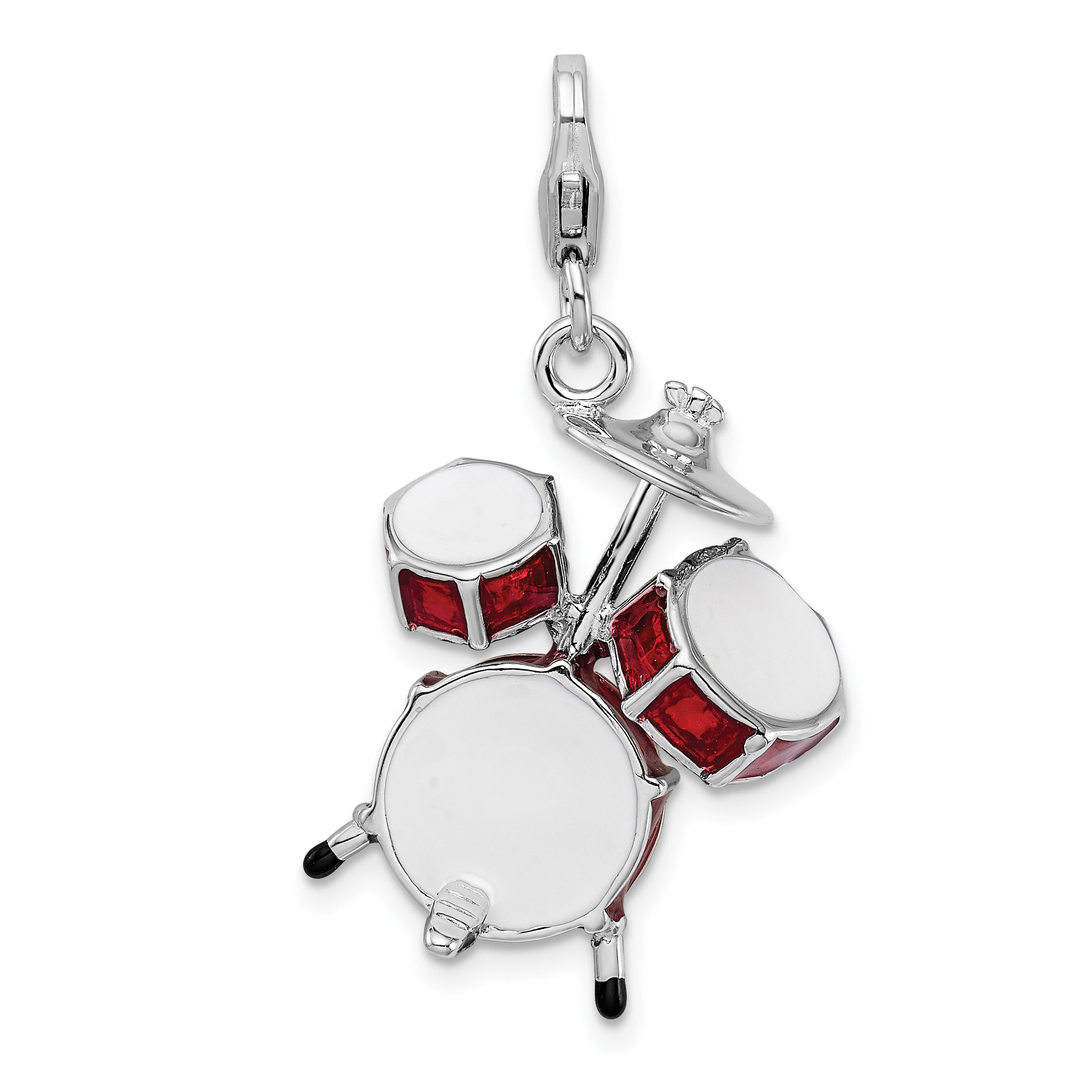Amore La Vita Sterling Silver Rhodium-plated Polished 3-D Enameled Drum Set Charm with Fancy Lobster Clasp Main image