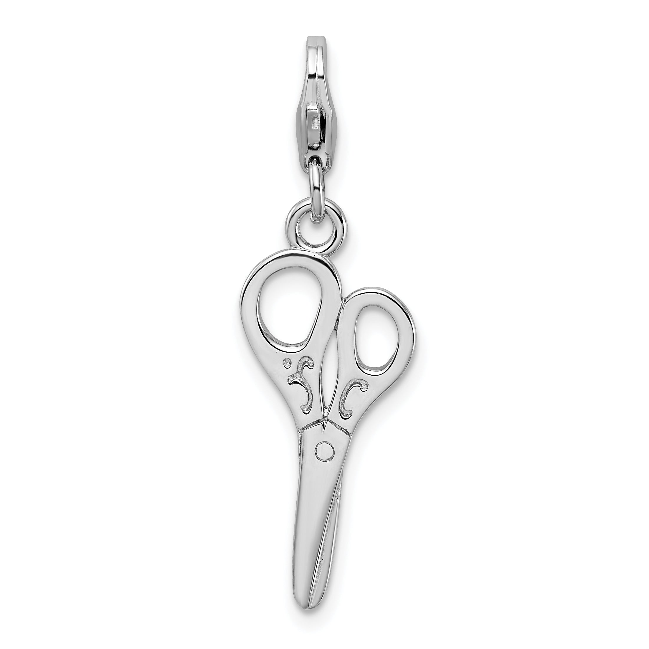 Amore La Vita Sterling Silver Rhodium-plated Polished 3-D Scissors Charm with Fancy Lobster Clasp Main image