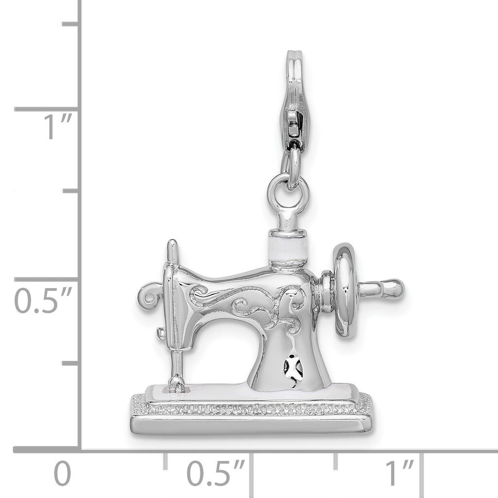 Amore La Vita Sterling Silver Rhodium-plated Polished 3-D Enameled Sewing Machine Charm with Fancy Lobster Clasp