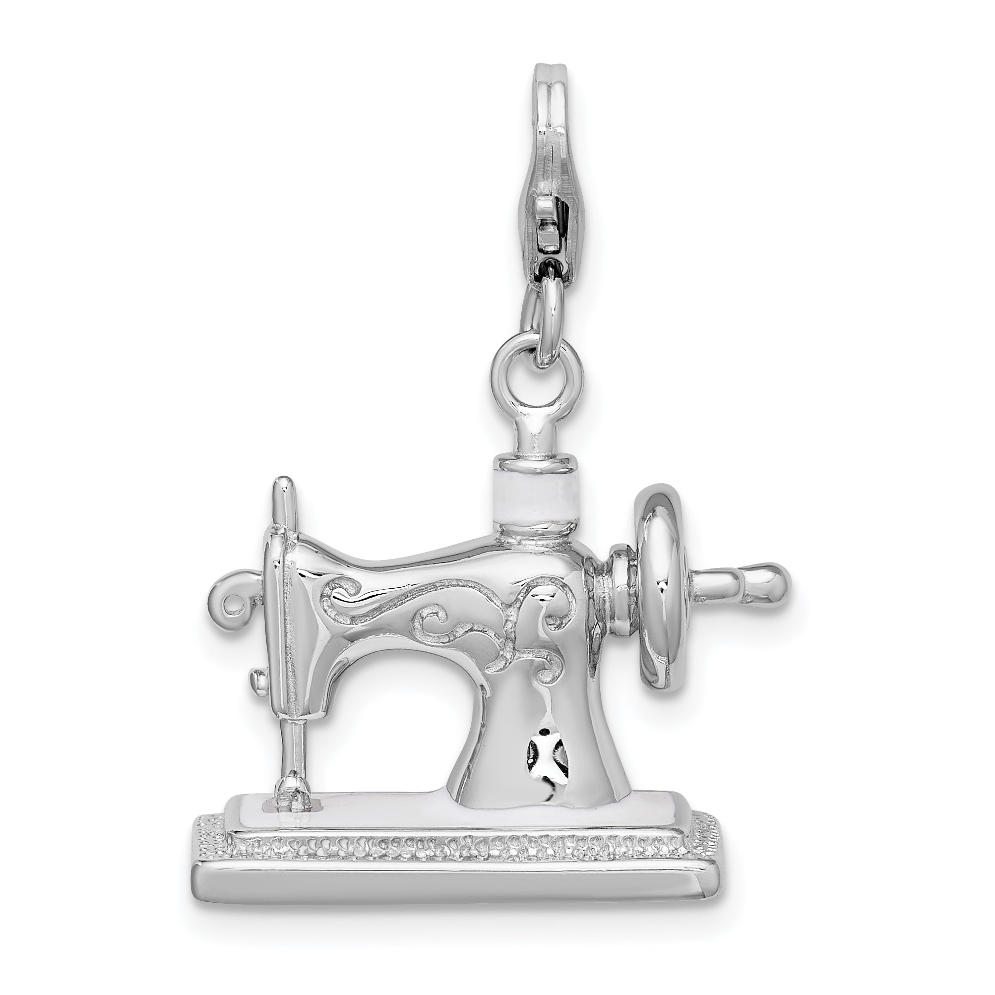 Amore La Vita Sterling Silver Rhodium-plated Polished 3-D Enameled Sewing Machine Charm with Fancy Lobster Clasp Main image