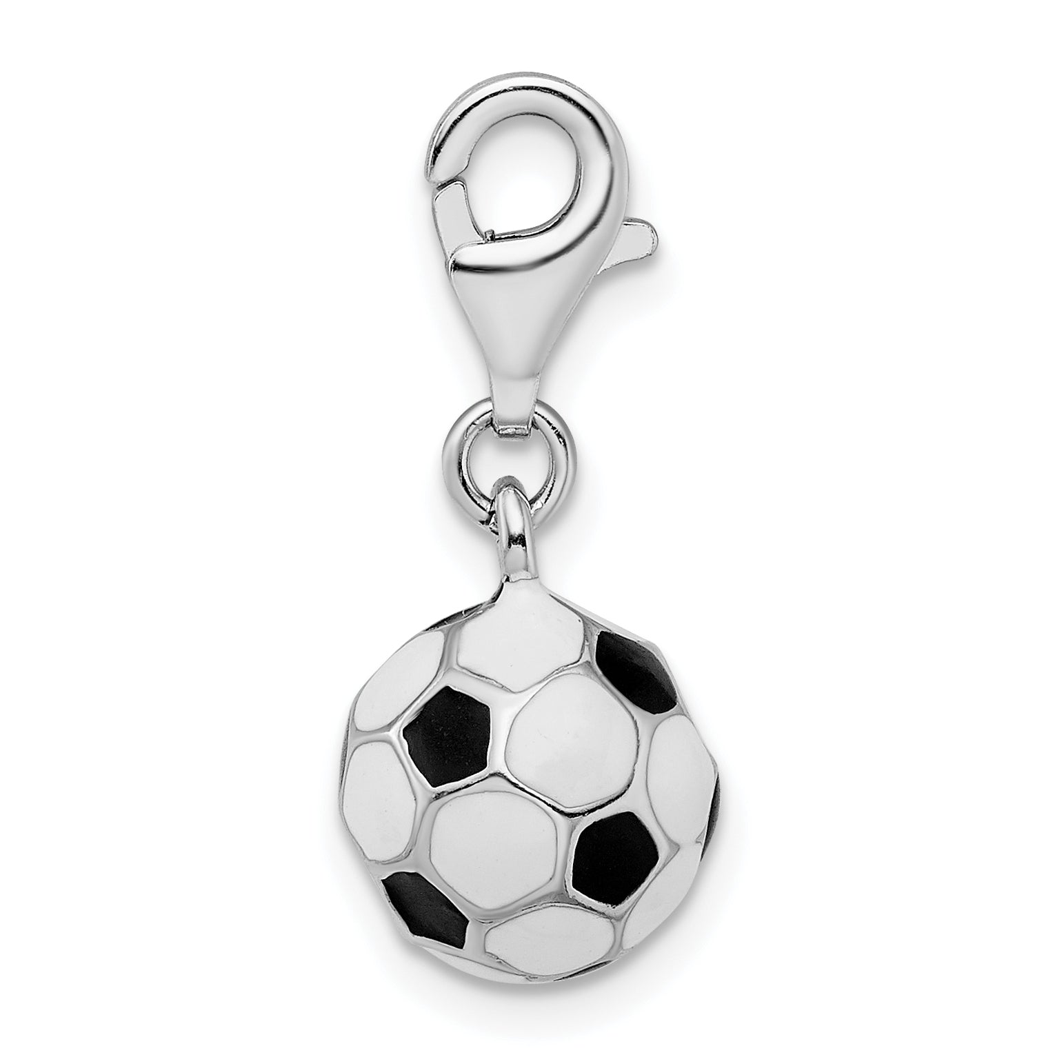 Amore La Vita Sterling Silver Rhodium-plated Polished 3-D Enameled Small Soccer Ball Charm with Fancy Lobster Clasp Secondary image