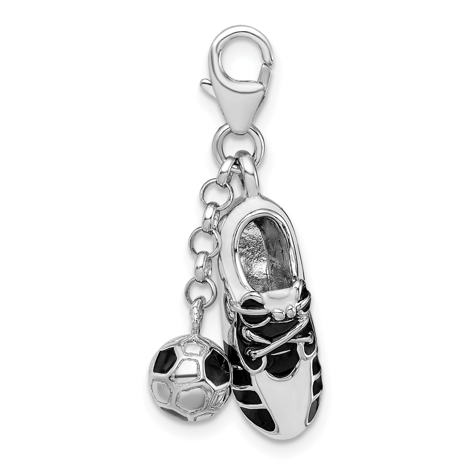 Amore La Vita Sterling Silver Rhodium-plated Polished 3-D Moveable Enameled Soccer Shoe and Ball Charm with Fancy Lobster Clasp Secondary image