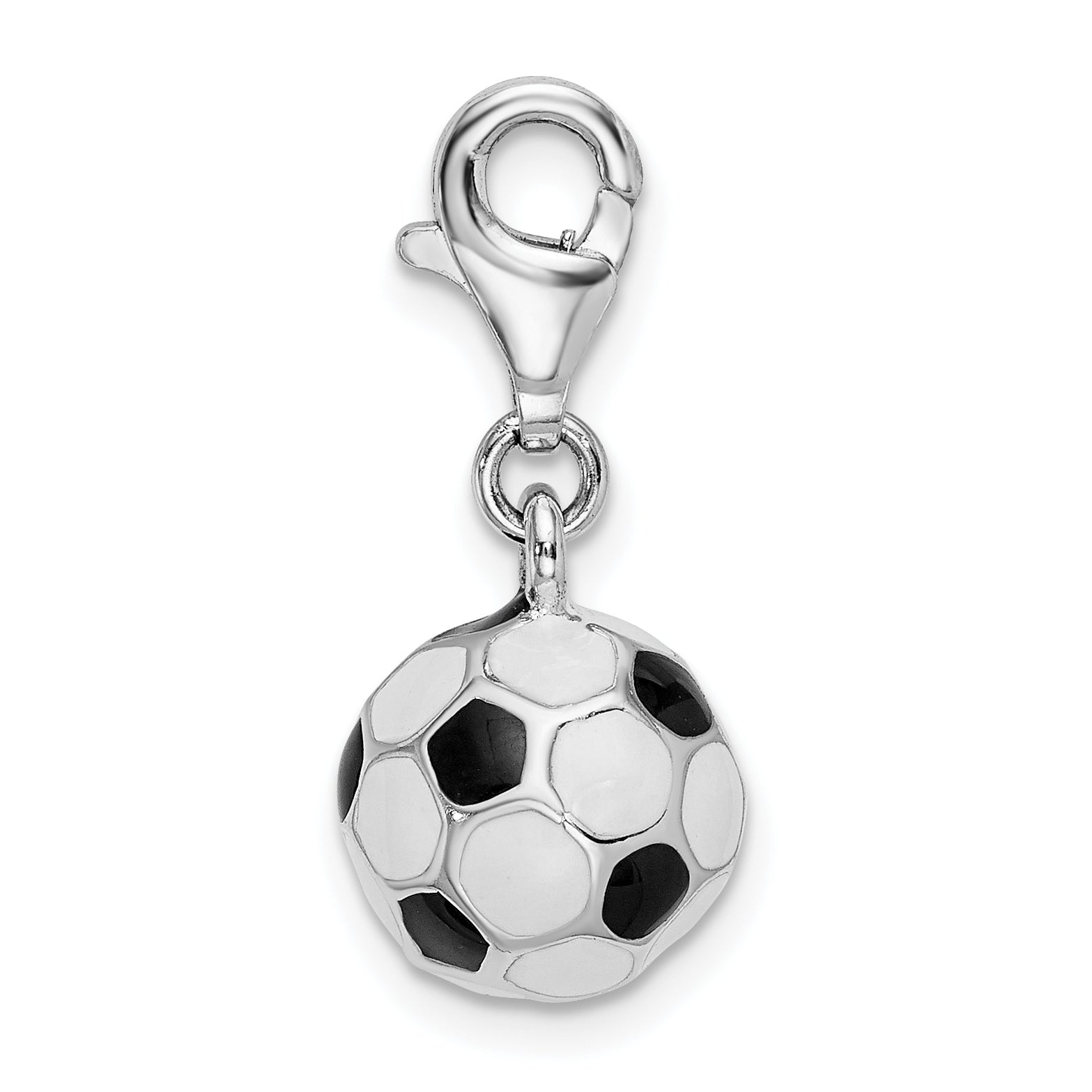 Amore La Vita Sterling Silver Rhodium-plated Polished 3-D Enameled Soccer Ball Charm with Fancy Lobster Clasp