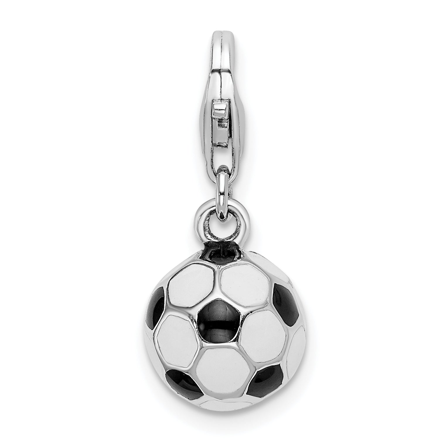Amore La Vita Sterling Silver Rhodium-plated Polished 3-D Enameled Soccer Ball Charm with Fancy Lobster Clasp Main image