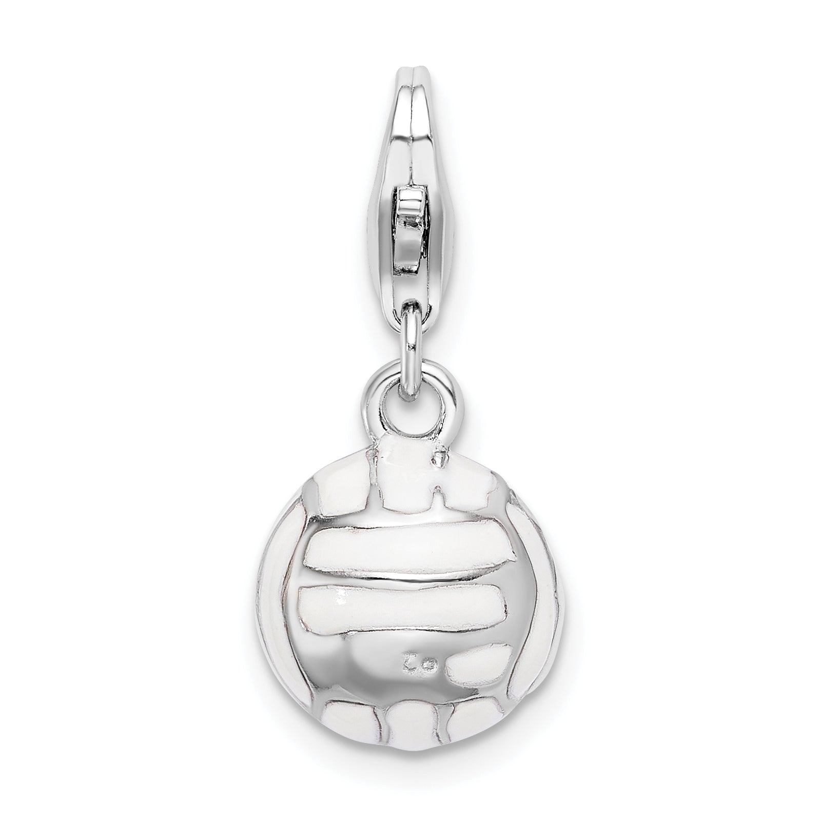 Amore La Vita Sterling Silver Rhodium-plated Polished 3-D Enameled Volleyball Charm with Fancy Lobster Clasp
