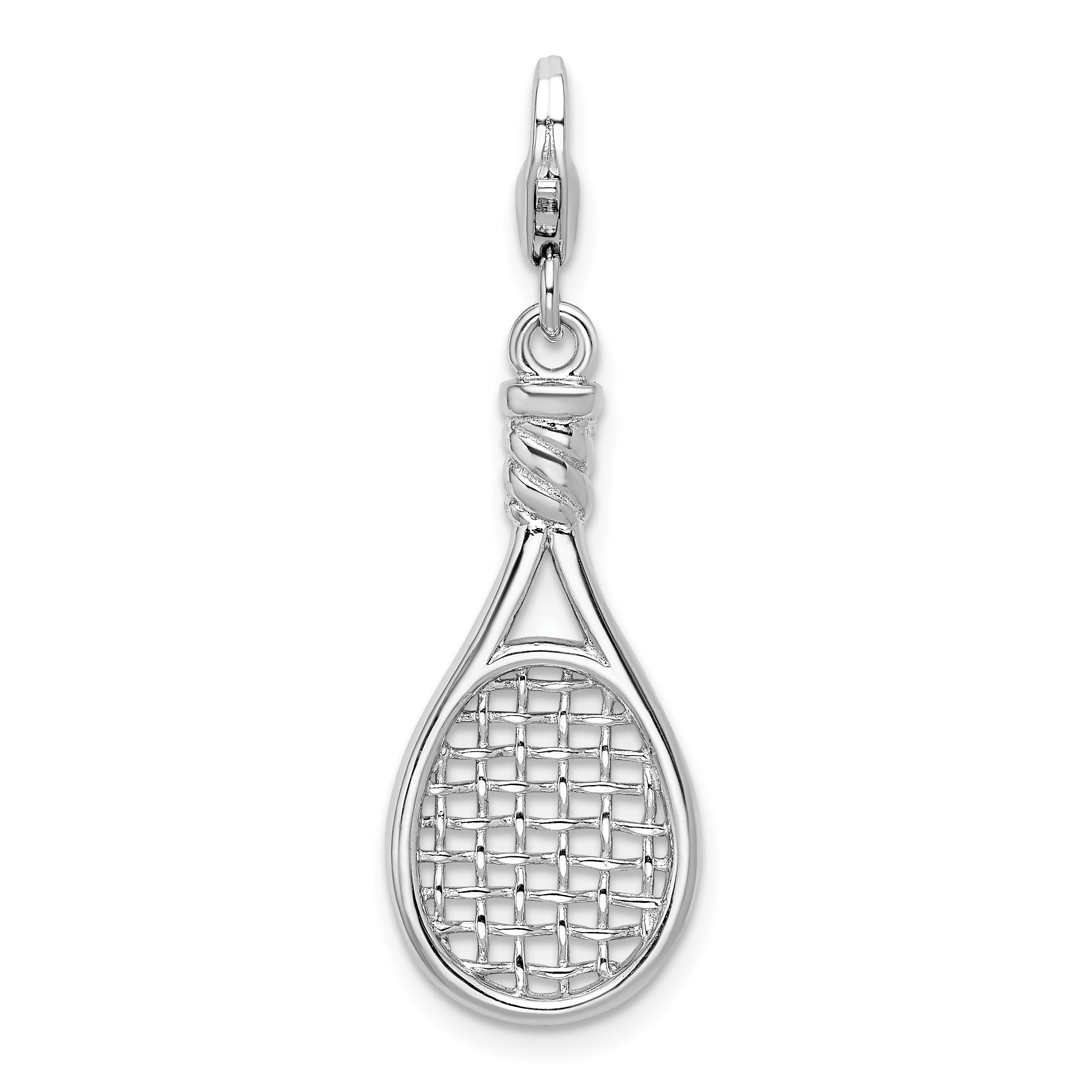 Amore La Vita Sterling Silver Rhodium-plated Polished 3-D Polished Tennis Racquet Charm with Fancy Lobster Clasp Main image