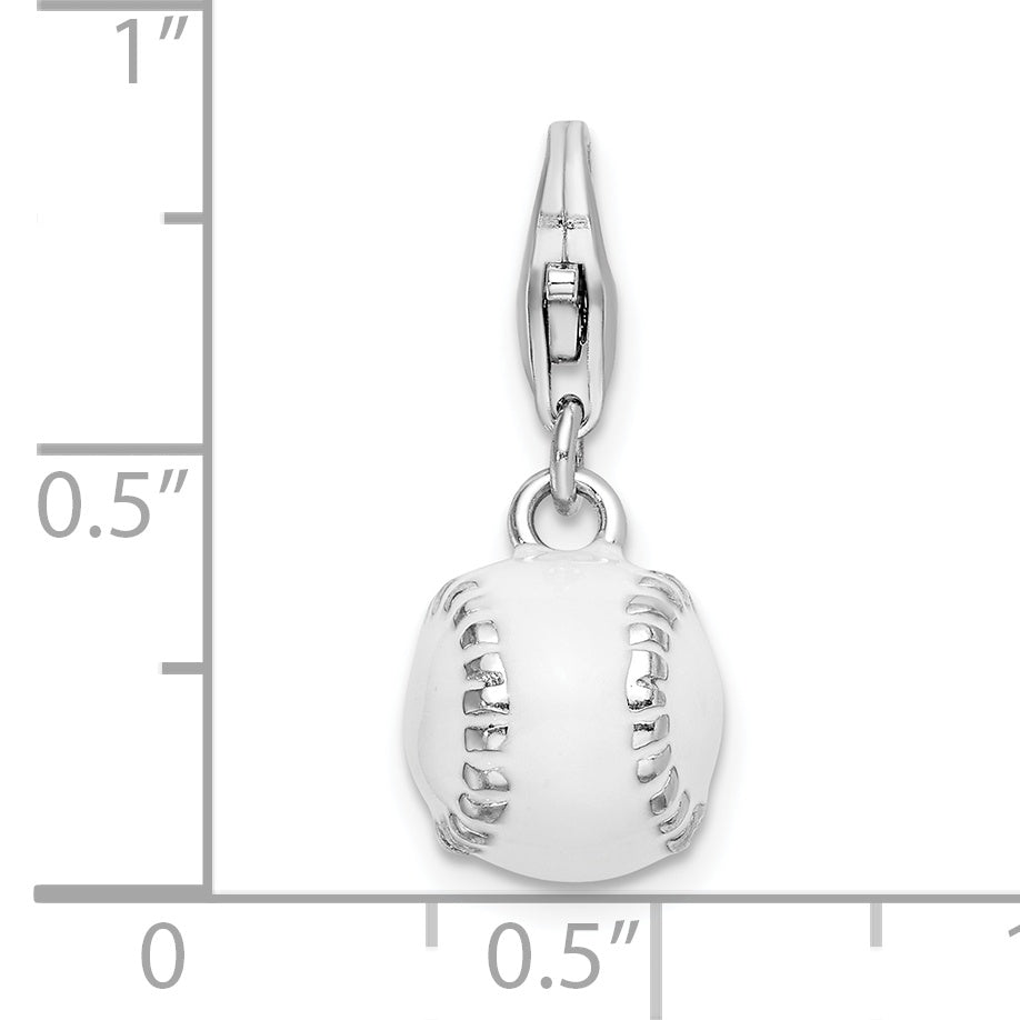 Amore La Vita Sterling Silver Rhodium-plated Polished 3-D Polished and Enameled Baseball Charm with Fancy Lobster Clasp