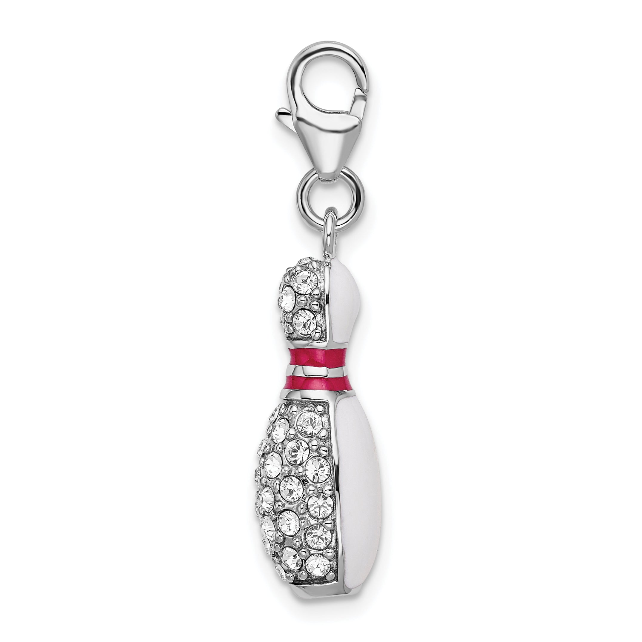 Amore La Vita Sterling Silver Rhodium-plated Polished 3-D Reversible Enameled Bowling Pin Charm with Fancy Lobster Clasp Secondary image