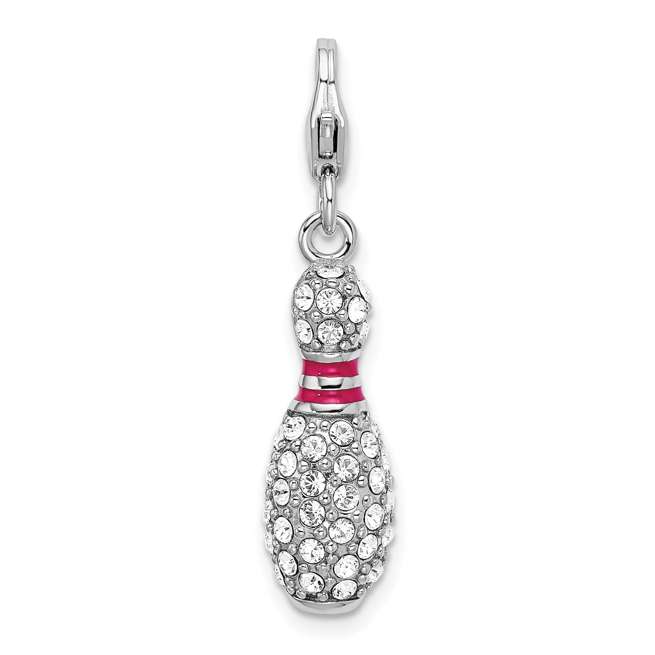 Amore La Vita Sterling Silver Rhodium-plated Polished 3-D Reversible Enameled Bowling Pin Charm with Fancy Lobster Clasp Main image