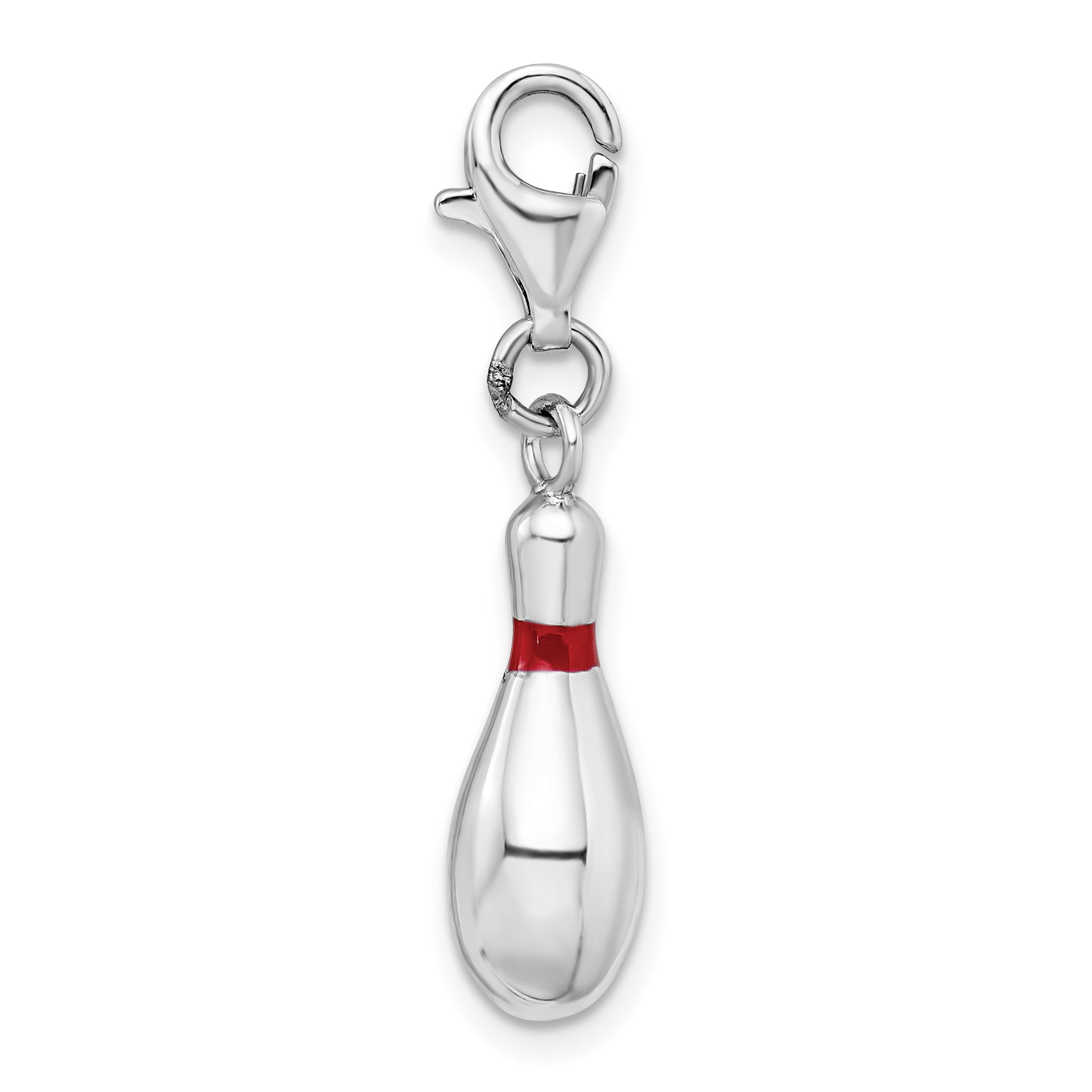 Amore La Vita Sterling Silver Rhodium-plated Polished 3-D Enameled Bowling Pin Charm with Fancy Lobster Clasp Secondary image