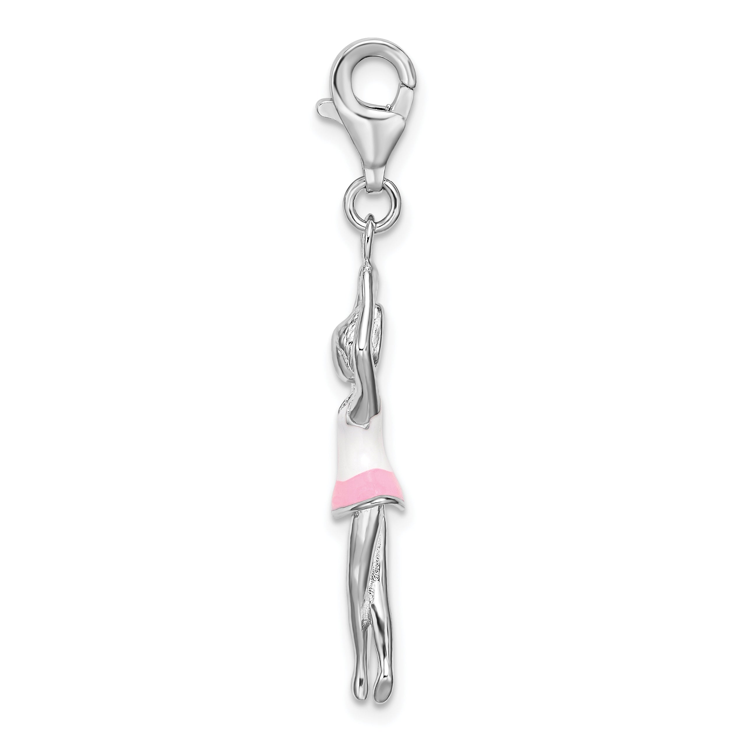 Amore La Vita Sterling Silver Rhodium-plated Polished 3-D Enameled Ballerina Charm with Fancy Lobster Clasp Secondary image