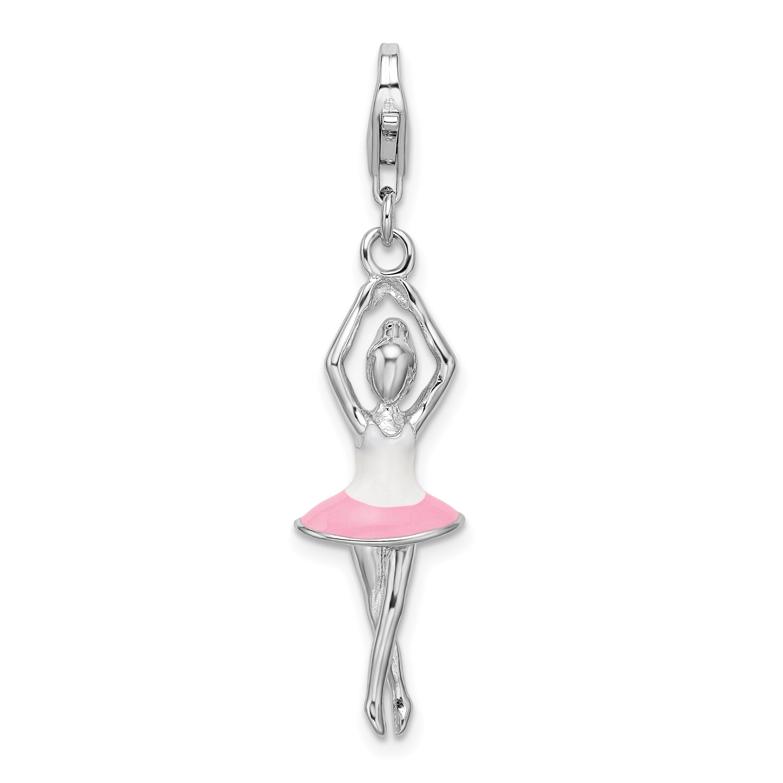 Amore La Vita Sterling Silver Rhodium-plated Polished 3-D Enameled Ballerina Charm with Fancy Lobster Clasp Main image