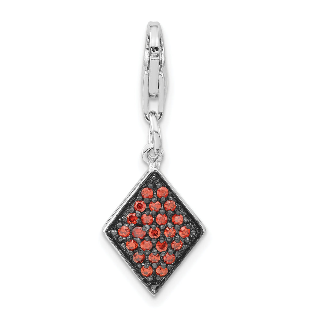 Sterling Silver CZ & Enameled Diamond Shaped w/Lobster Clasp Charm