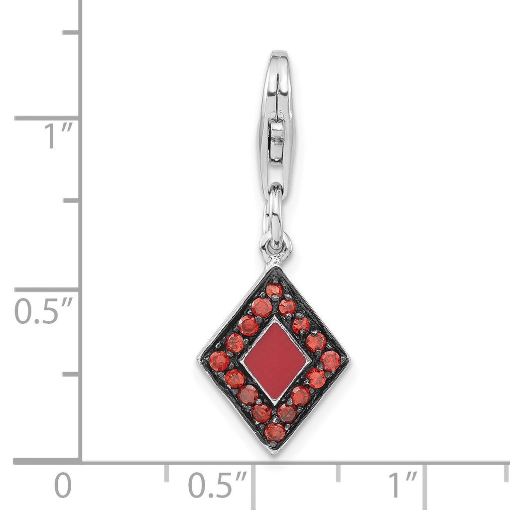 Sterling Silver CZ & Enameled Diamond Shaped w/Lobster Clasp Charm