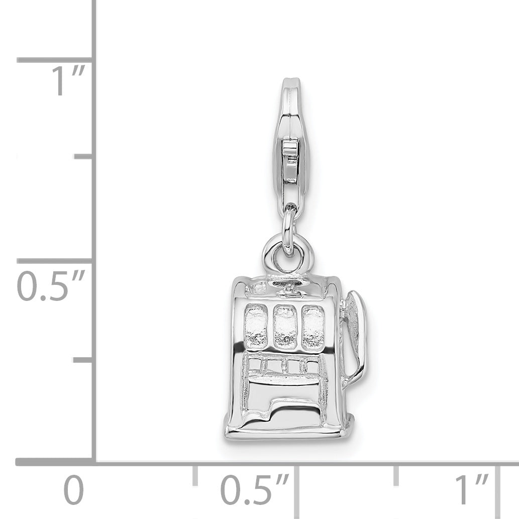 Amore La Vita Sterling Silver Rhodium-plated Polished 3-D Slot Machine Charm with Fancy Lobster Clasp