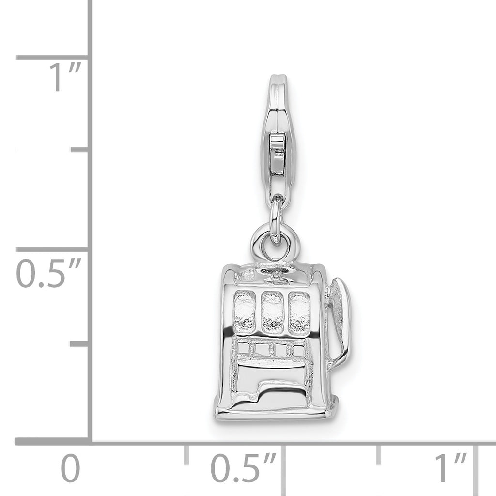 Amore La Vita Sterling Silver Rhodium-plated Polished 3-D Slot Machine Charm with Fancy Lobster Clasp