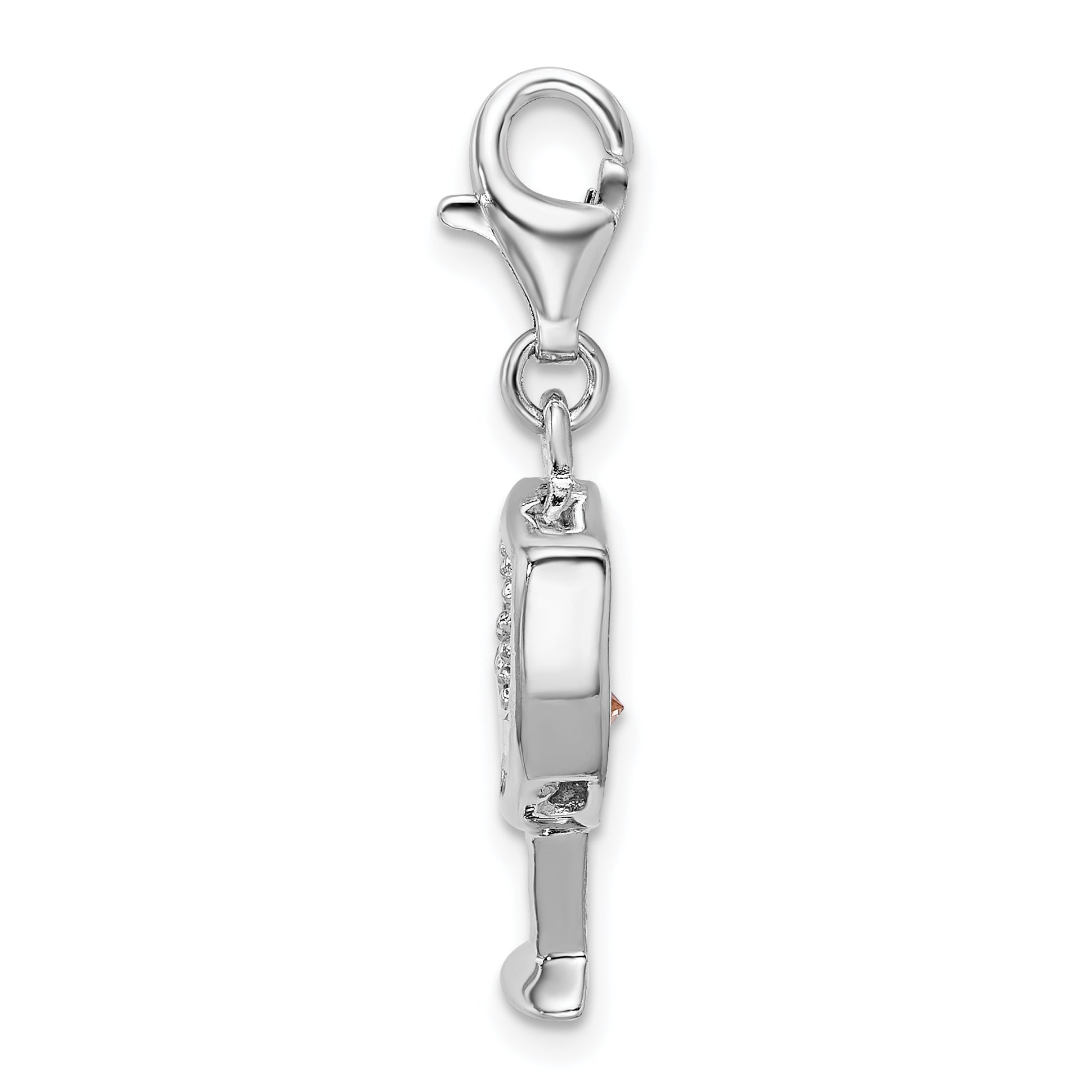 Amore La Vita Sterling Silver Rhodium-plated Polished CZ Enameled Open Champagne Glass Charm with Fancy Lobster Clasp Secondary image