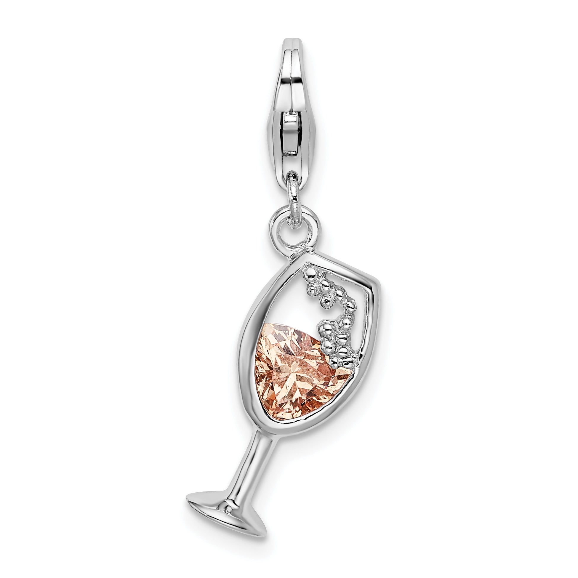 Amore La Vita Sterling Silver Rhodium-plated Polished CZ Enameled Open Champagne Glass Charm with Fancy Lobster Clasp Main image