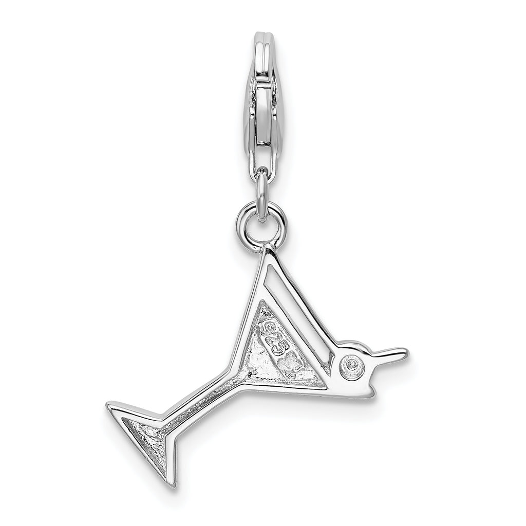 Red Crystal Martini Glass Charm in Sterling Silver