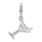 Red Crystal Martini Glass Charm in Sterling Silver