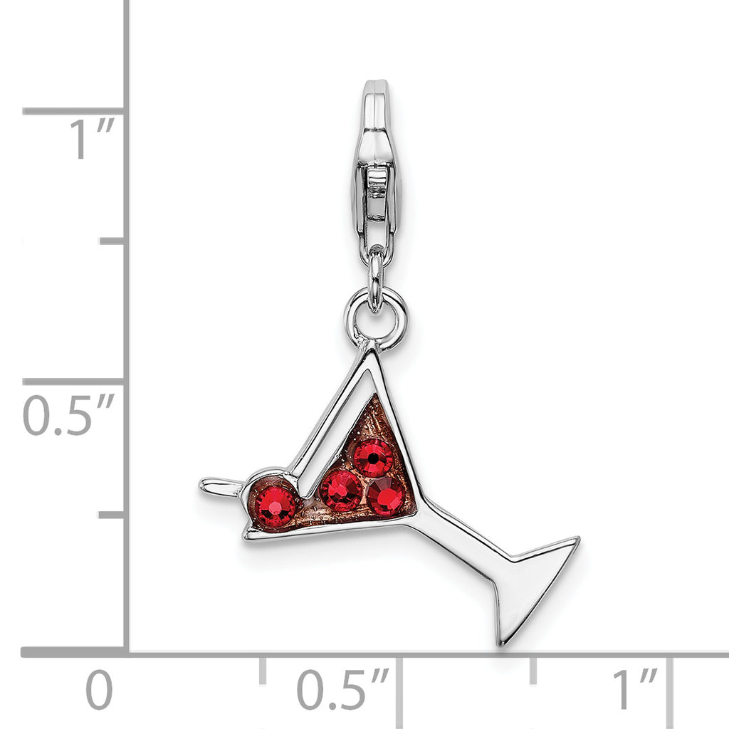 Red Crystal Martini Glass Charm in Sterling Silver