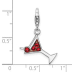 Red Crystal Martini Glass Charm in Sterling Silver