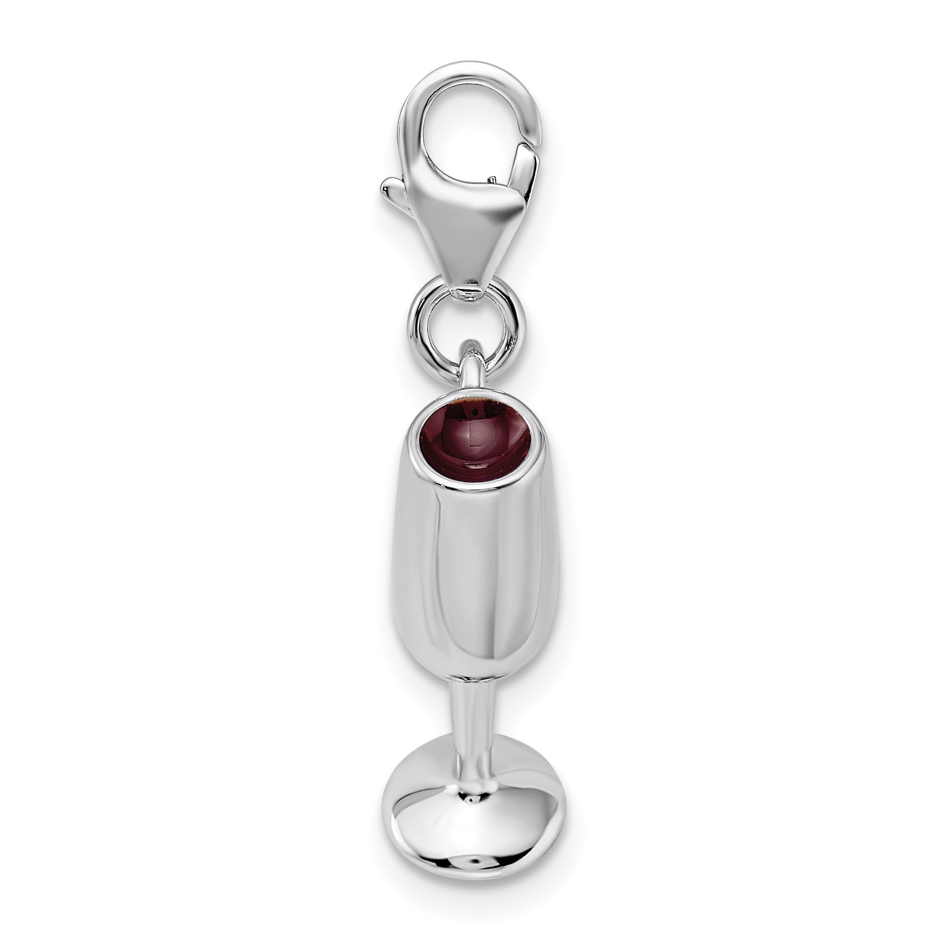 Amore La Vita Sterling Silver Rhodium-plated Polished 3-D Enameled Red Wine Glass Charm with Fancy Lobster Clasp Secondary image