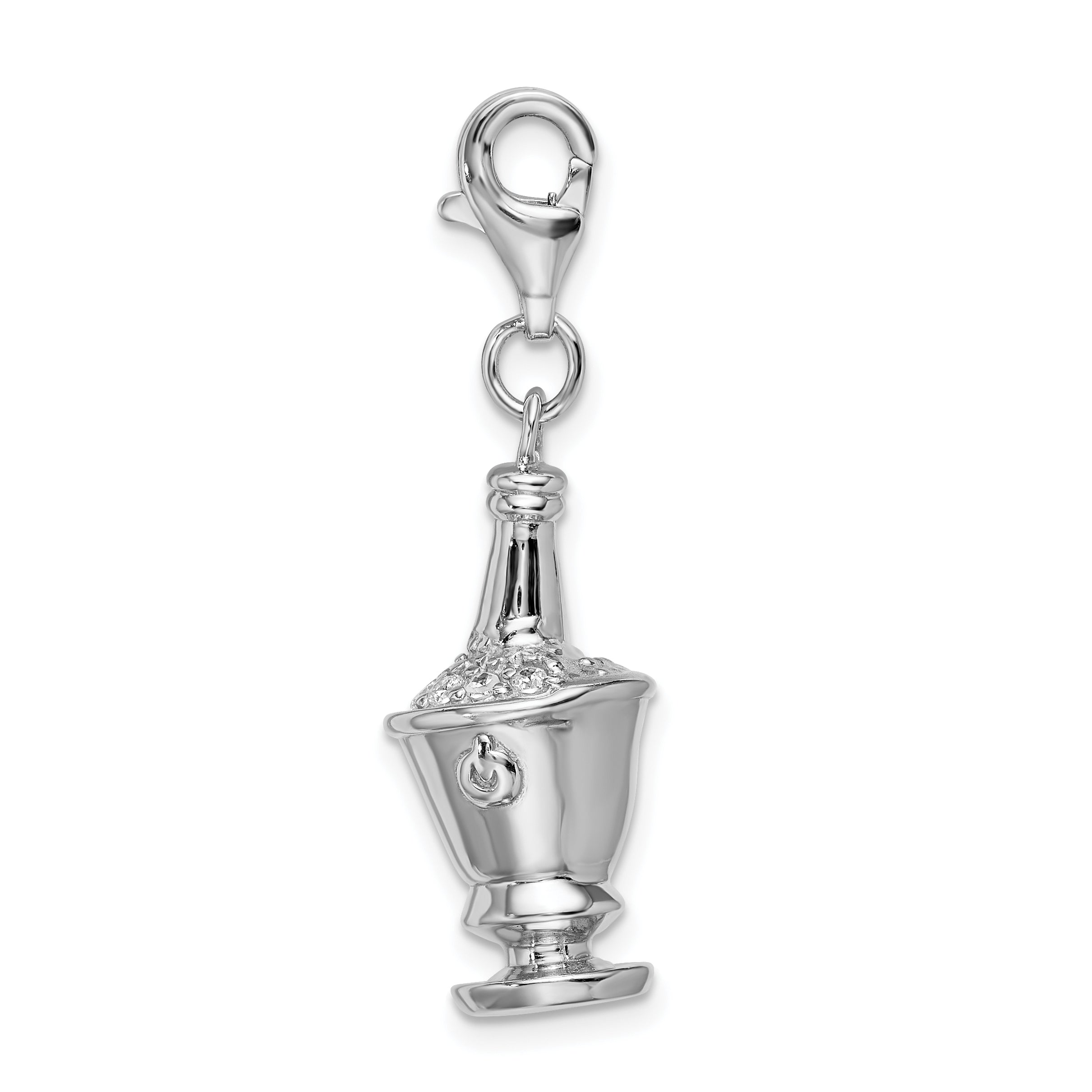 Amore La Vita Sterling Silver Rhodium-plated Polished 3-D CZ Champagne in Ice Bucket Charm with Fancy Lobster Clasp Secondary image