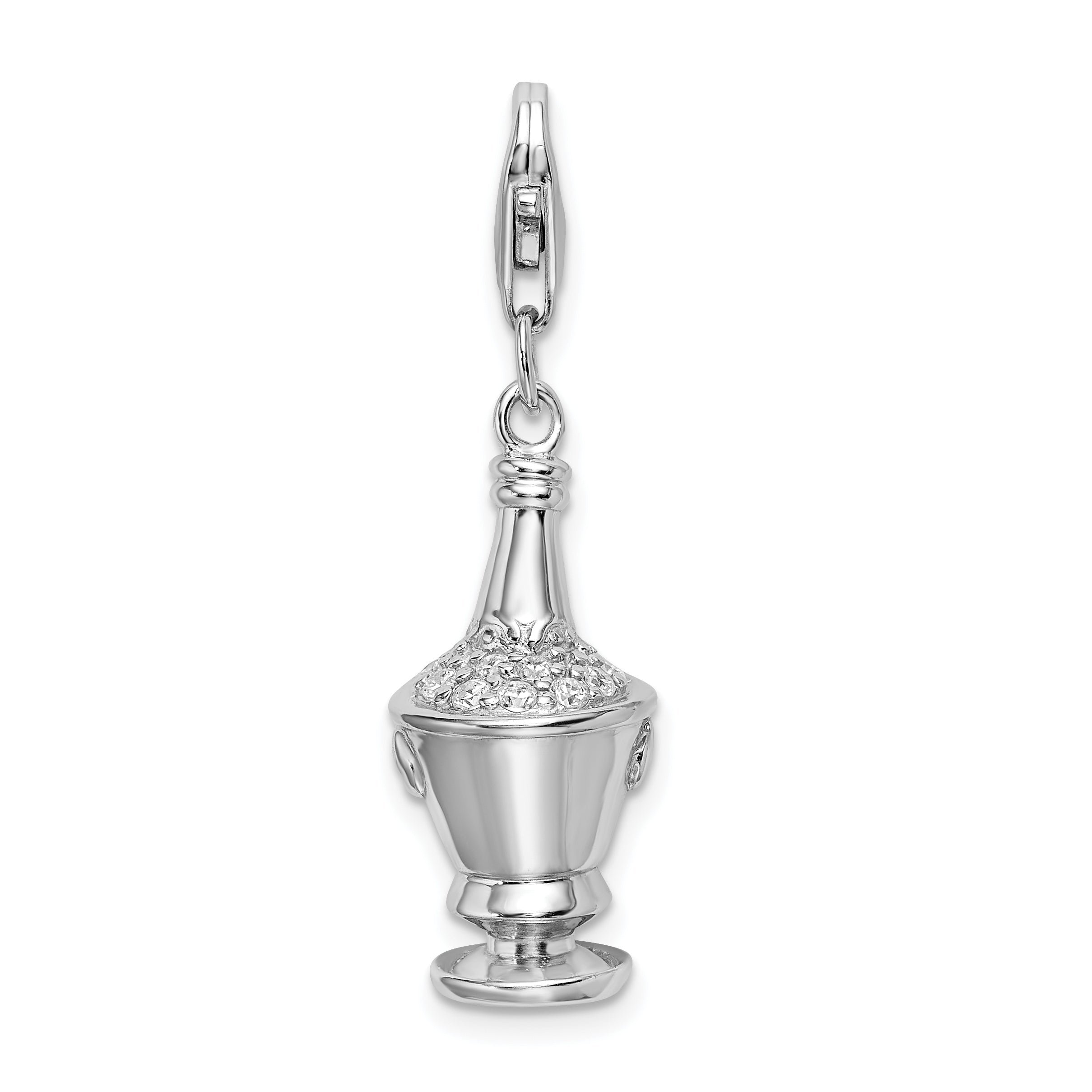 Amore La Vita Sterling Silver Rhodium-plated Polished 3-D CZ Champagne in Ice Bucket Charm with Fancy Lobster Clasp Main image
