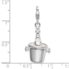 Amore La Vita Sterling Silver Rhodium-plated Polished 3-D Enameled Champagne Bottle in Ice Bucket with Lobster Charm