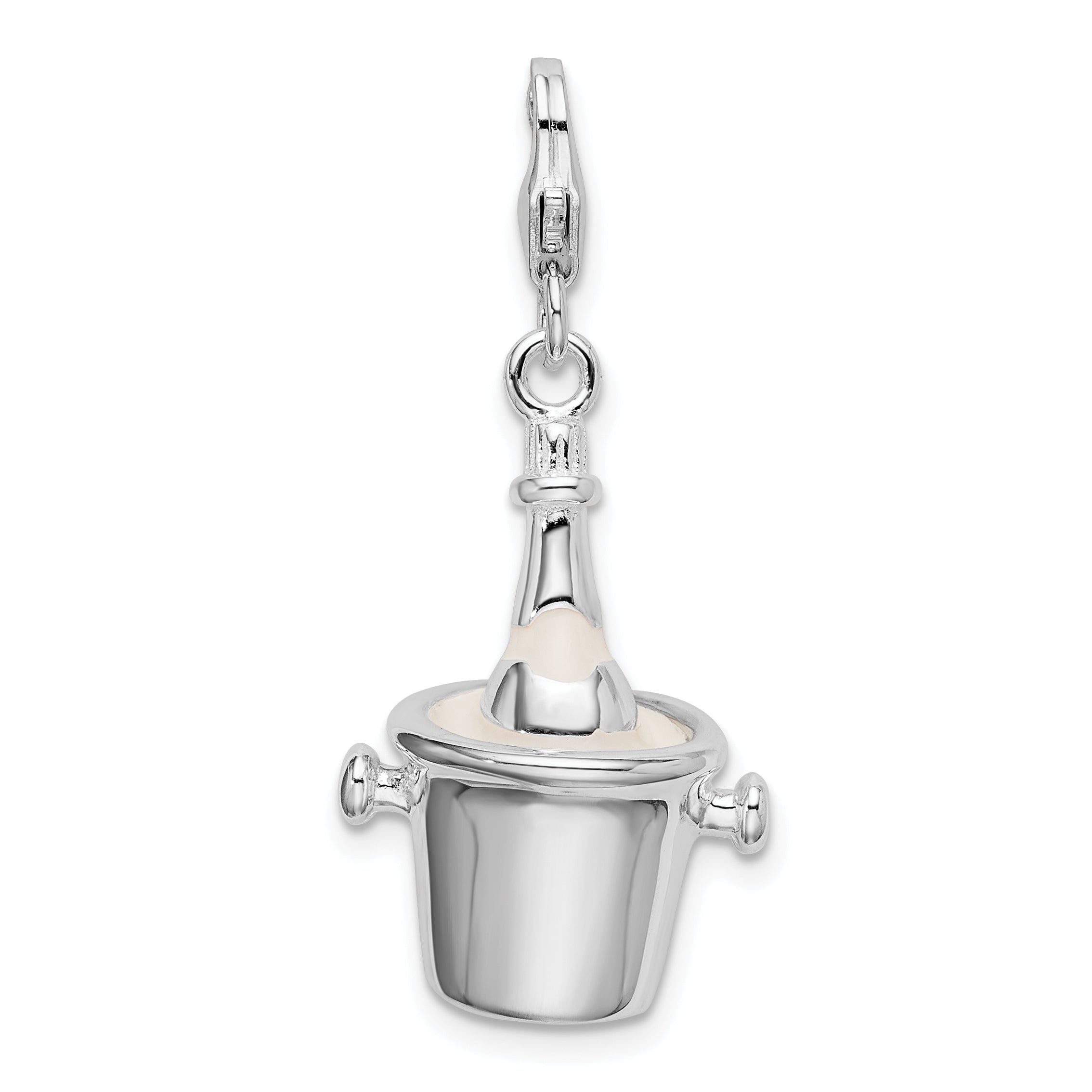 Amore La Vita Sterling Silver Rhodium-plated Polished 3-D Enameled Champagne Bottle in Ice Bucket with Lobster Charm Main image