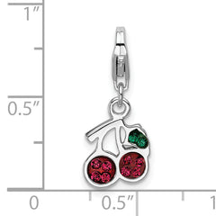 Sterling Silver RH Swarovski Crystals Cherries With Lobster Clasp Charm