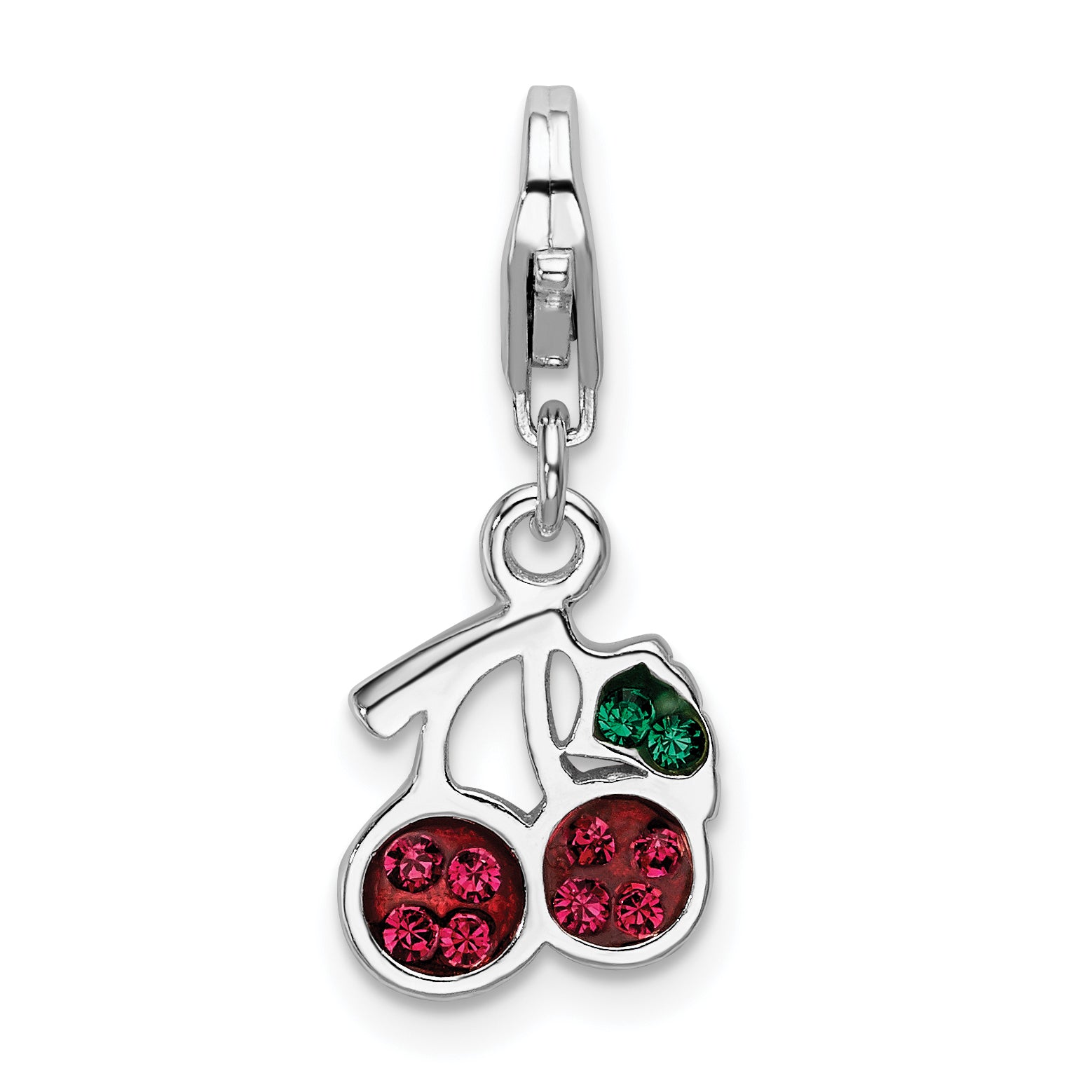 Sterling Silver RH Swarovski Crystals Cherries w/Lobster Clasp Charm Main image