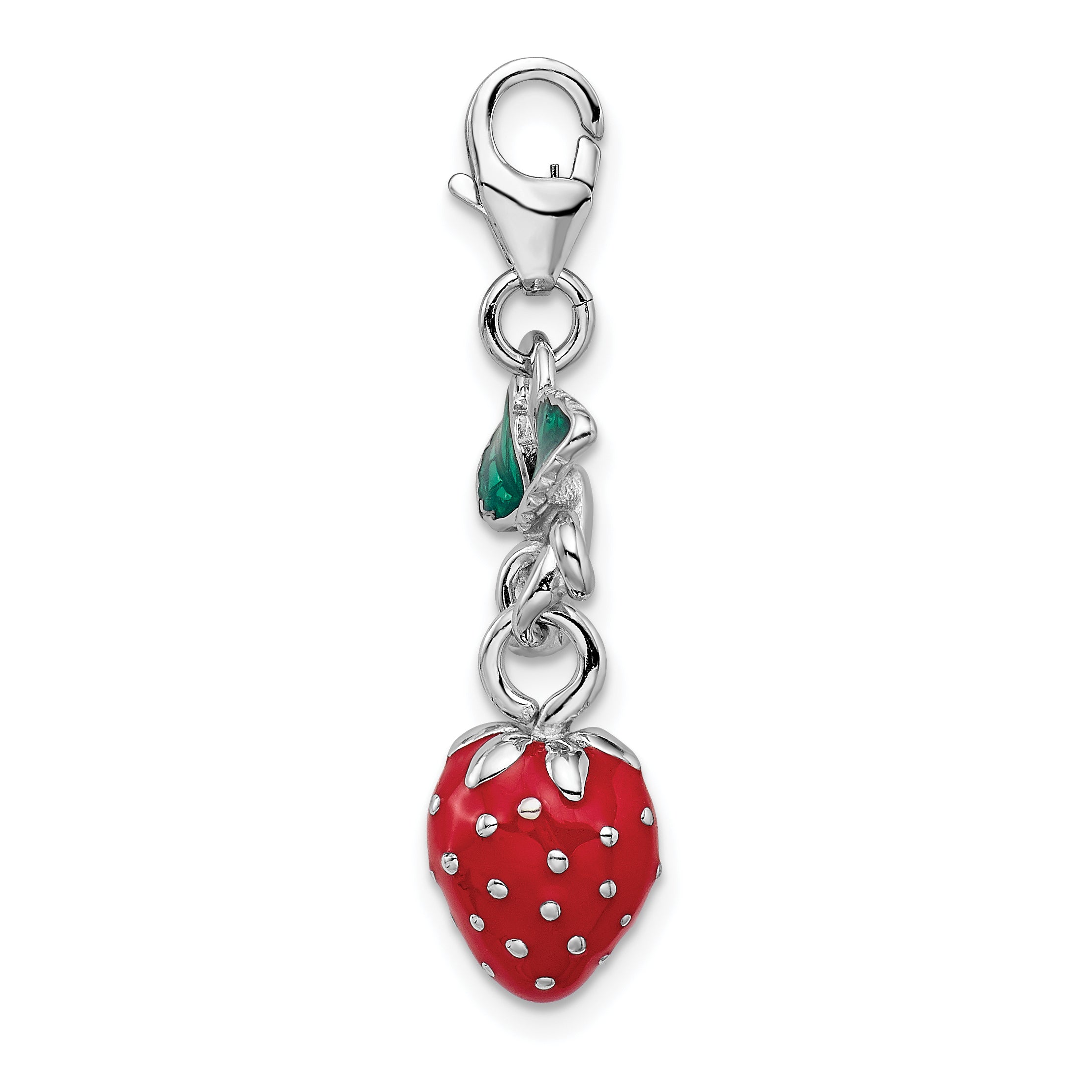 Amore La Vita Sterling Silver Rhodium-plated Polished 3-D Enameled Strawberry Charm with Fancy Lobster Clasp Secondary image