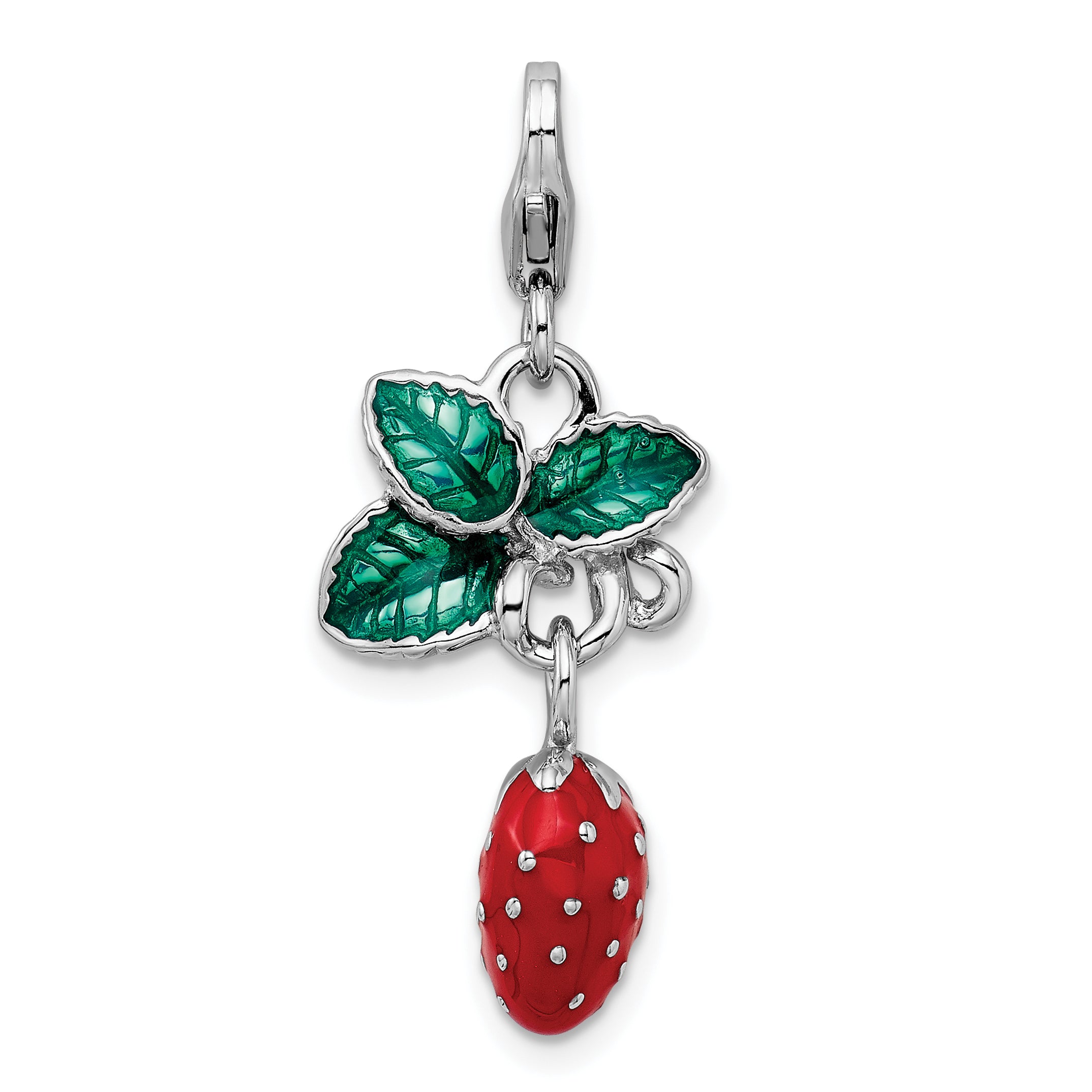 Amore La Vita Sterling Silver Rhodium-plated Polished 3-D Enameled Strawberry Charm with Fancy Lobster Clasp Main image