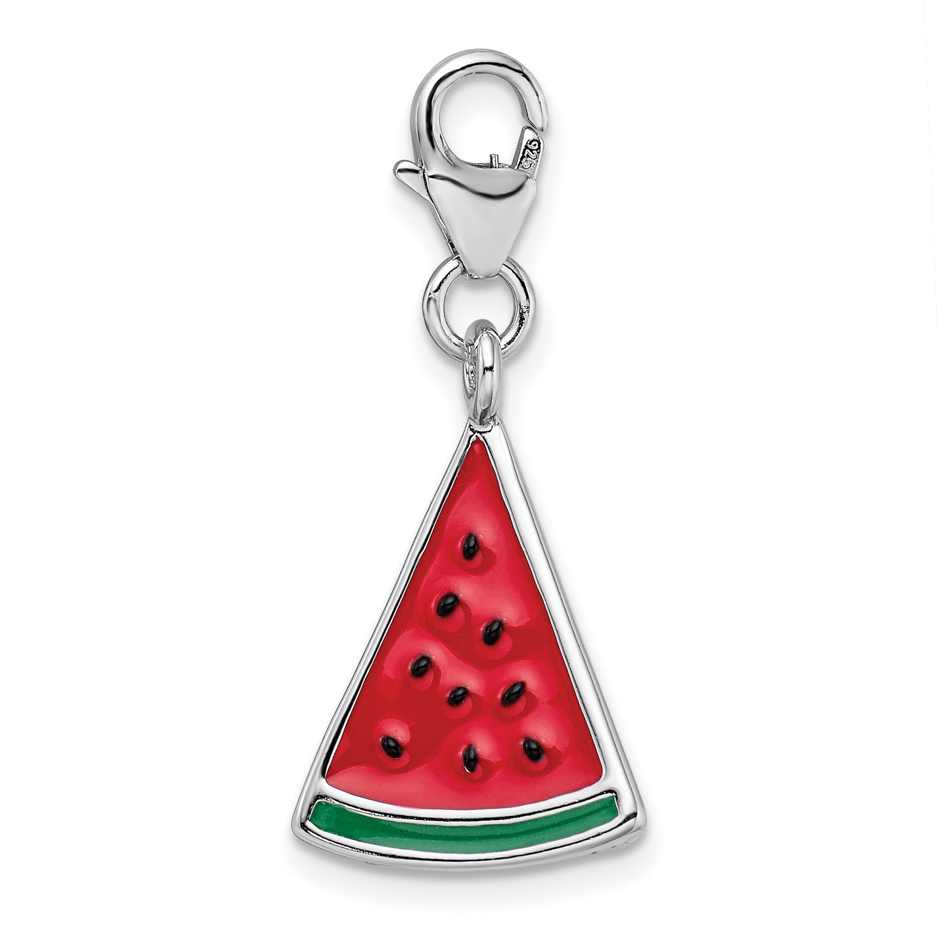 Amore La Vita Sterling Silver Rhodium-plated Polished 3-D Enameled Watermelon Wedge Charm with Fancy Lobster Clasp Secondary image