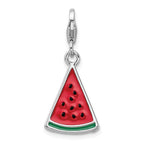 Amore La Vita Sterling Silver Rhodium-plated Polished 3-D Enameled Watermelon Wedge Charm with Fancy Lobster Clasp