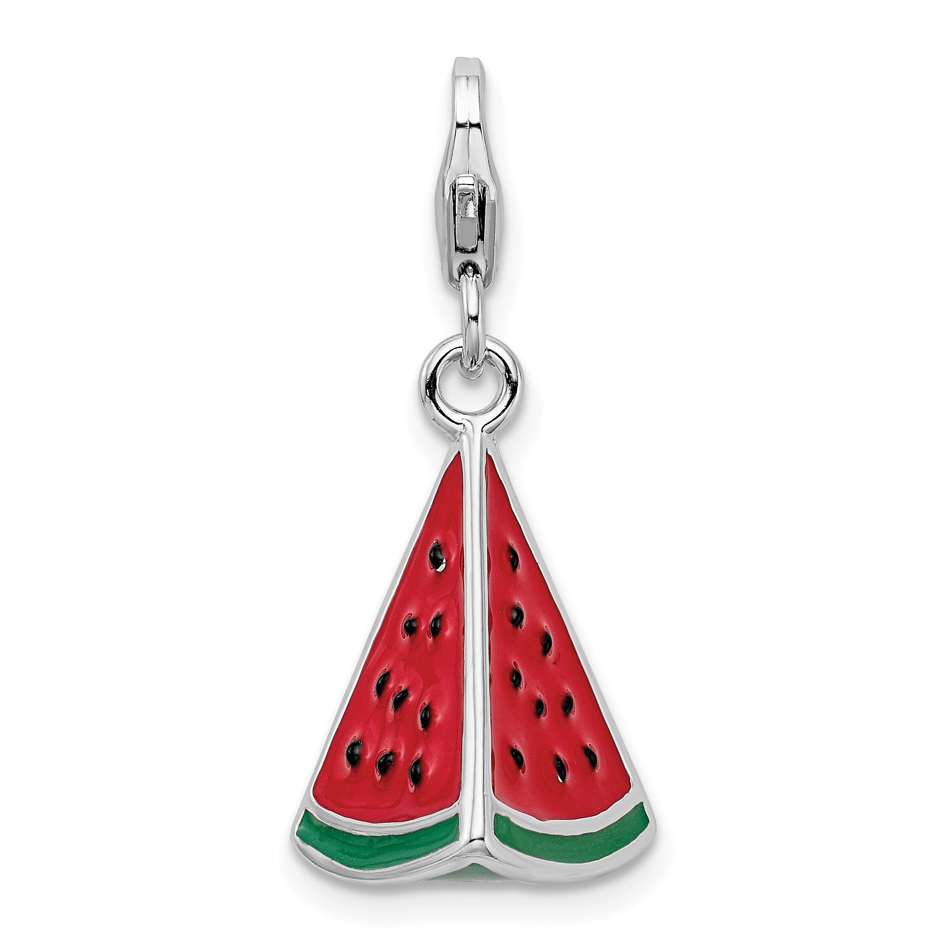 Amore La Vita Sterling Silver Rhodium-plated Polished 3-D Enameled Watermelon Wedge Charm with Fancy Lobster Clasp Main image