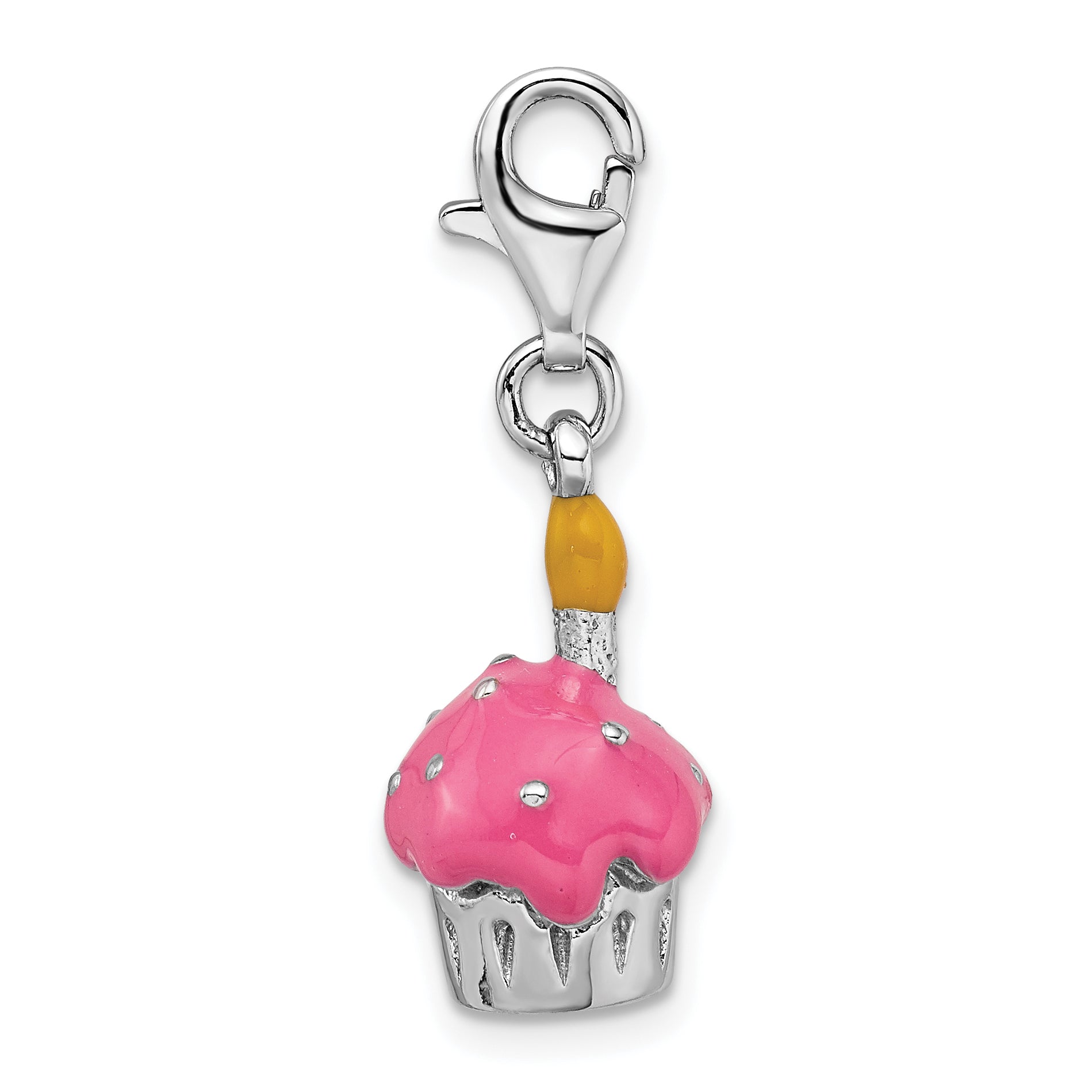 Amore La Vita Sterling Silver Rhodium-plated Polished 3-D Enameled Cupcake and Candle Charm with Fancy Lobster Clasp Secondary image