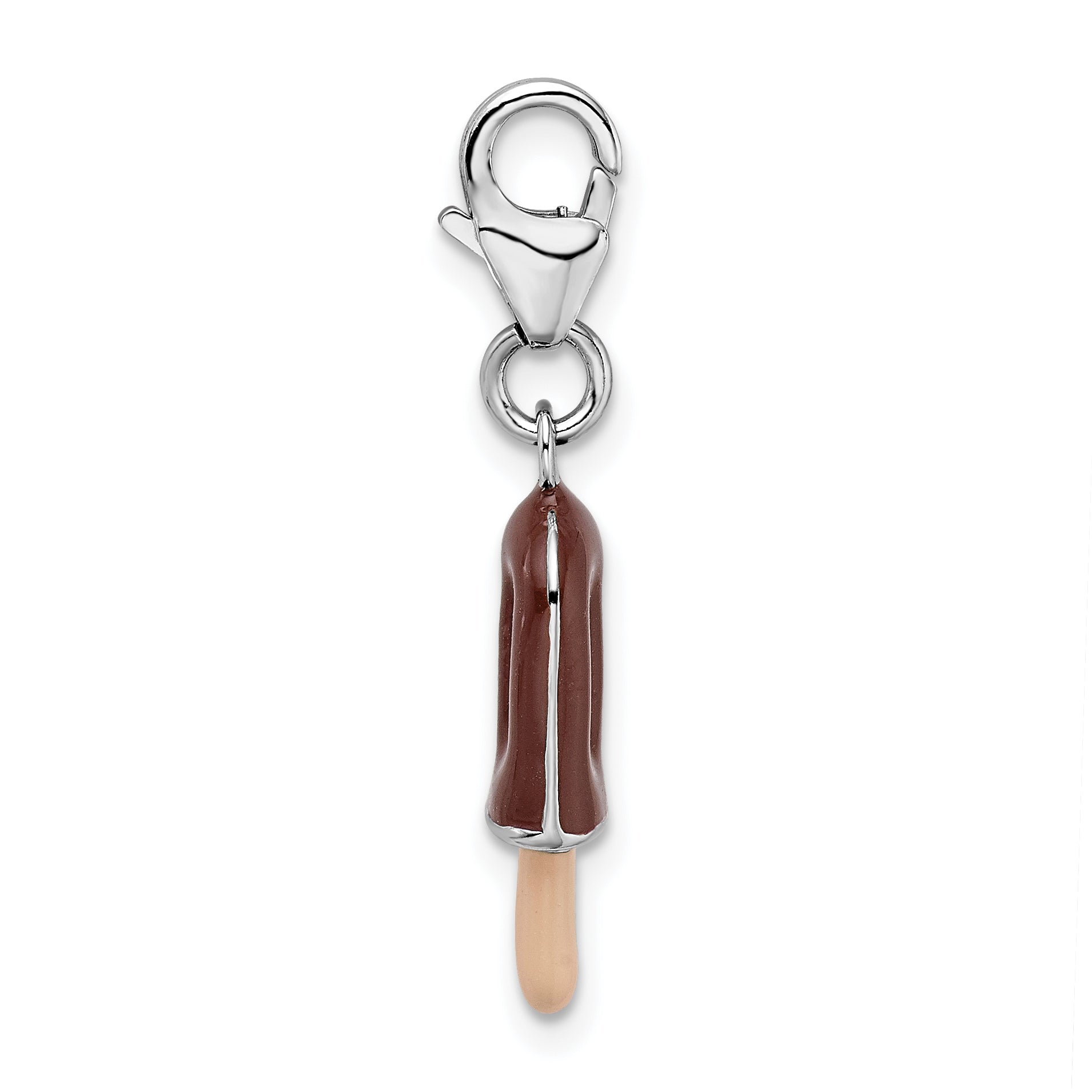 Amore La Vita Sterling Silver Rhodium-plated Polished 3-D Enameled Fudge Bar Charm with Fancy Lobster Clasp Secondary image