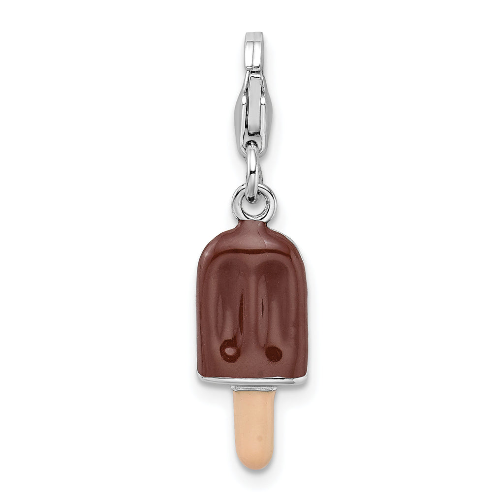 Amore La Vita Sterling Silver Rhodium-plated Polished 3-D Enameled Fudge Bar Charm with Fancy Lobster Clasp