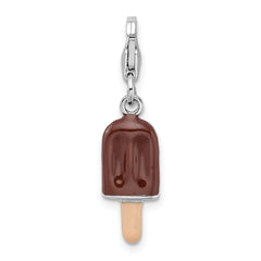 Amore La Vita Sterling Silver Rhodium-plated Polished 3-D Enameled Fudge Bar Charm with Fancy Lobster Clasp