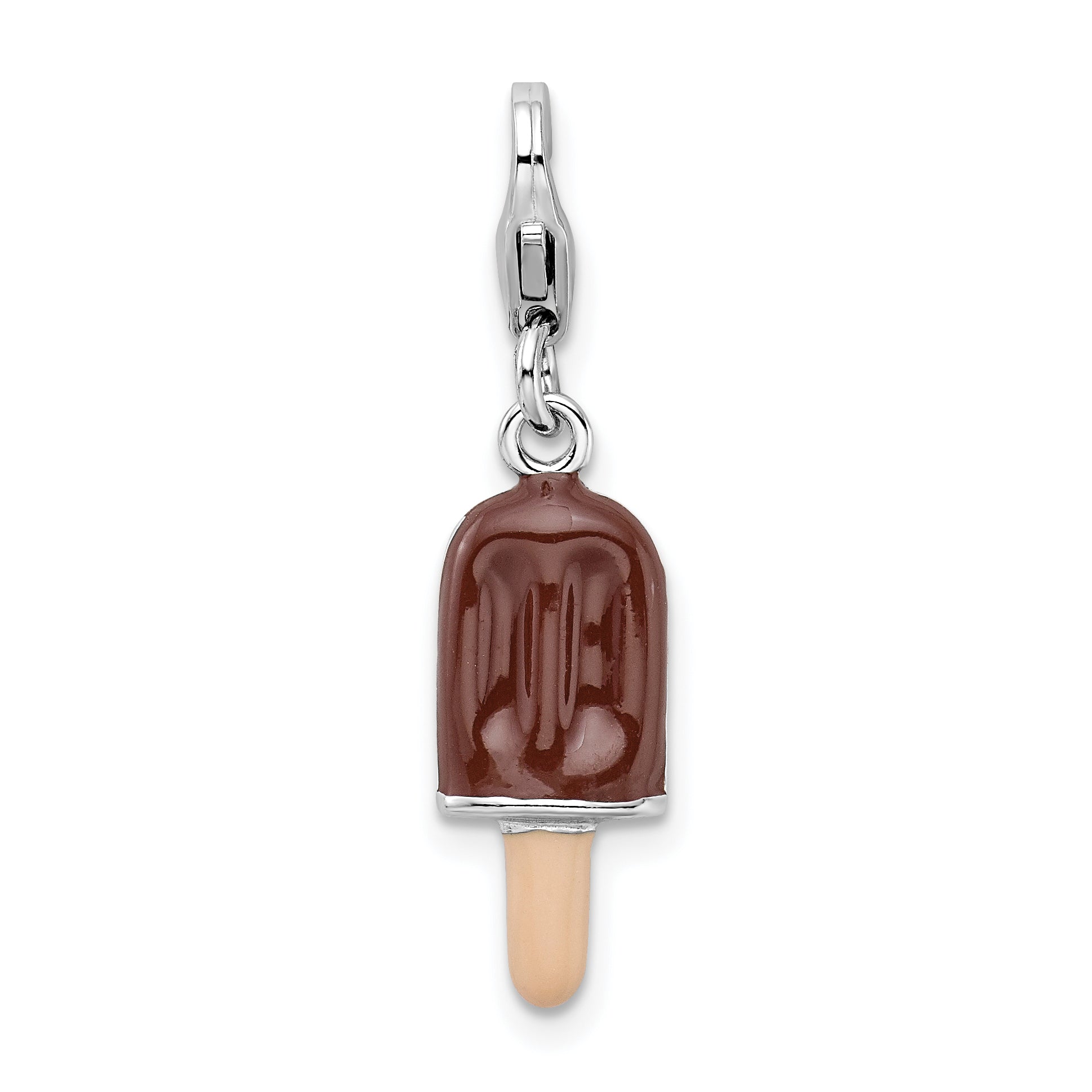 Amore La Vita Sterling Silver Rhodium-plated Polished 3-D Enameled Fudge Bar Charm with Fancy Lobster Clasp Main image
