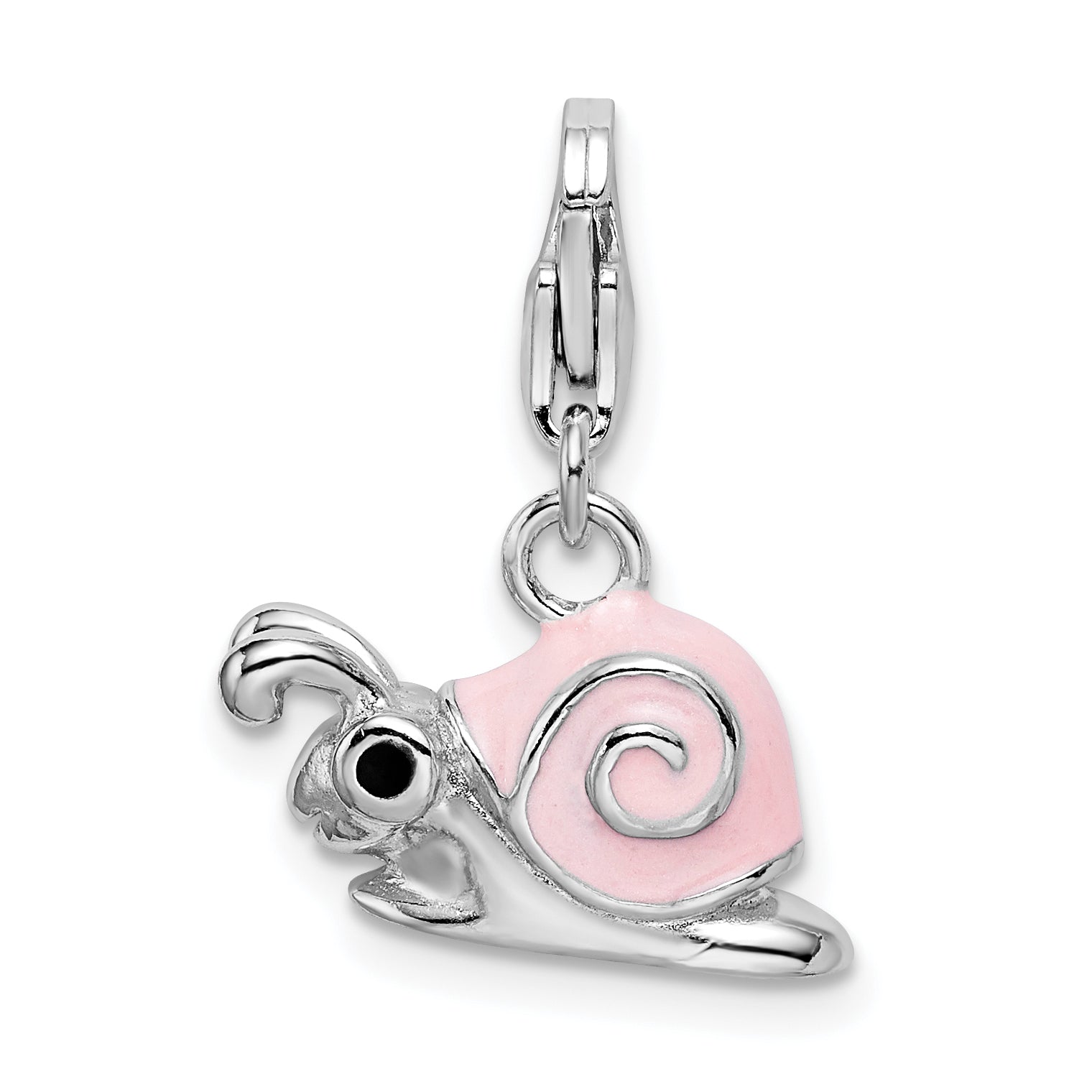 Amore La Vita Sterling Silver Rhodium-plated Polished 3-D Enameled Pink Snail Charm with Fancy Lobster Clasp Main image