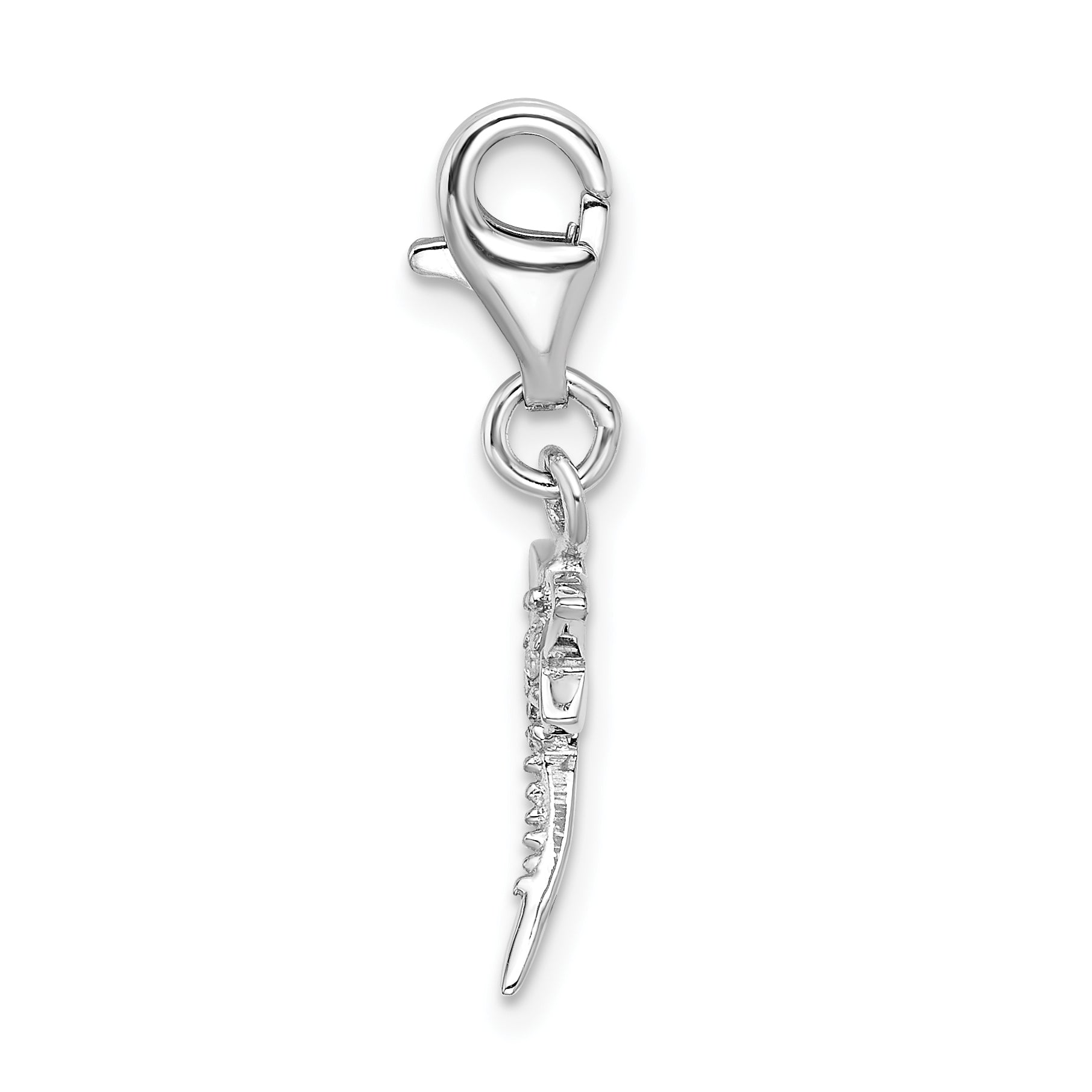 Amore La Vita Sterling Silver Rhodium-plated Polished Lilac Enameled CZ Dragonfly Charm with Fancy Lobster Clasp Secondary image