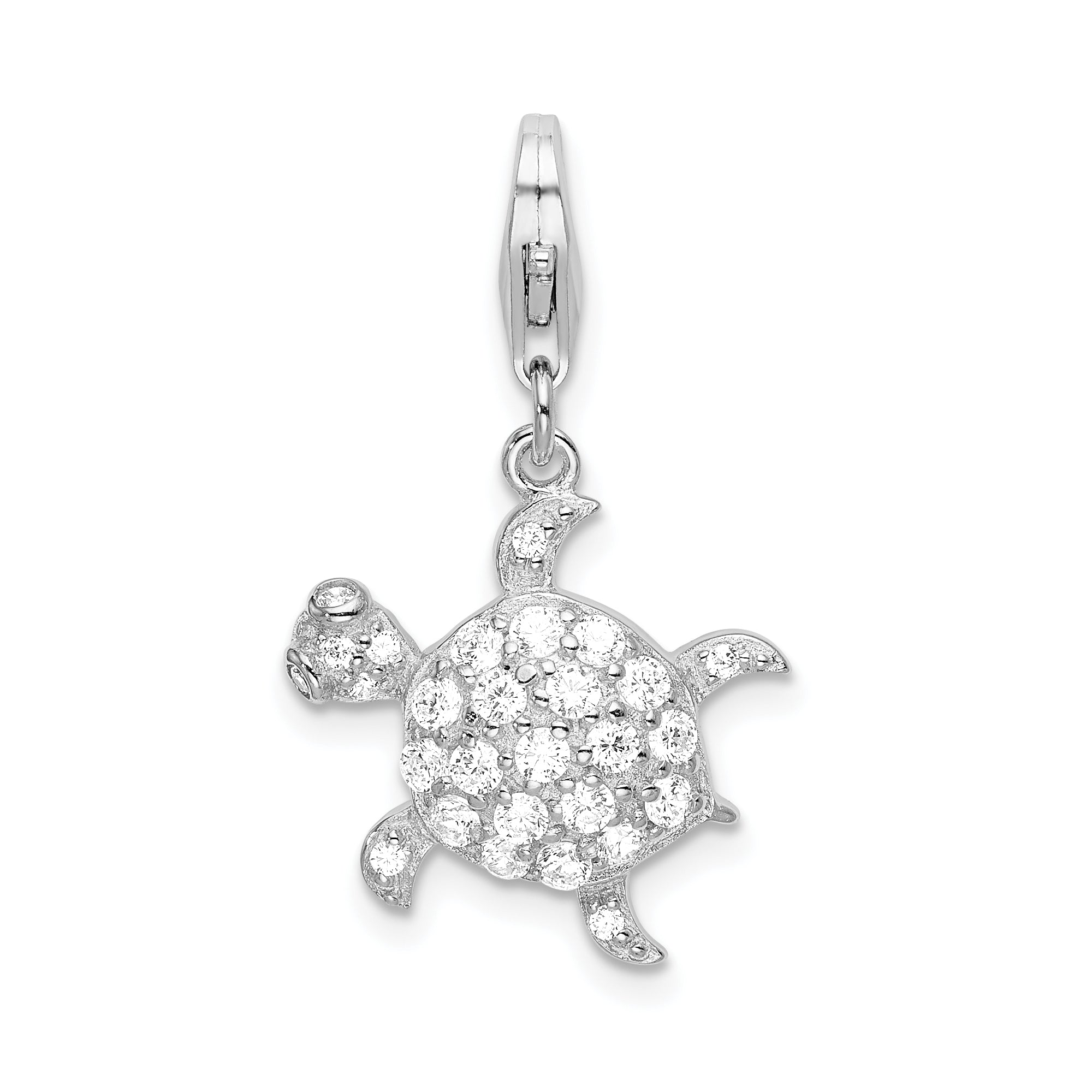 Amore La Vita Sterling Silver Rhodium-plated Polished CZ Sea Turtle Charm with Fancy Lobster Clasp Main image